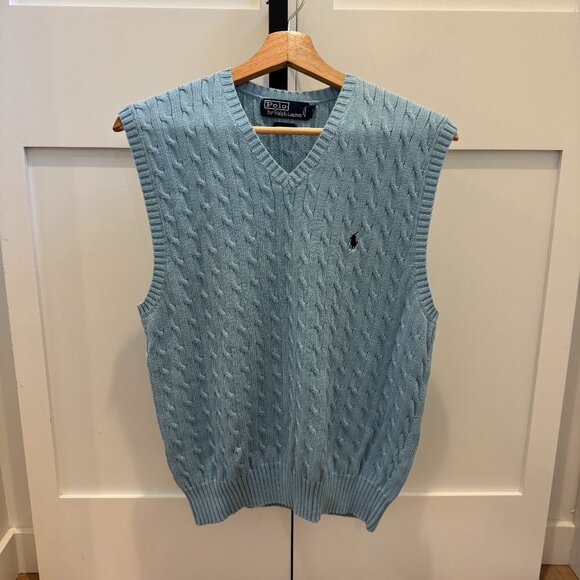 Ralph Lauren Cable Knit Sweater Vest Blue Size Large - Picture 1 of 11